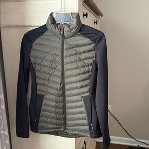 32 Degrees Heat Olive and Black Mixed Media Puffer Jacket